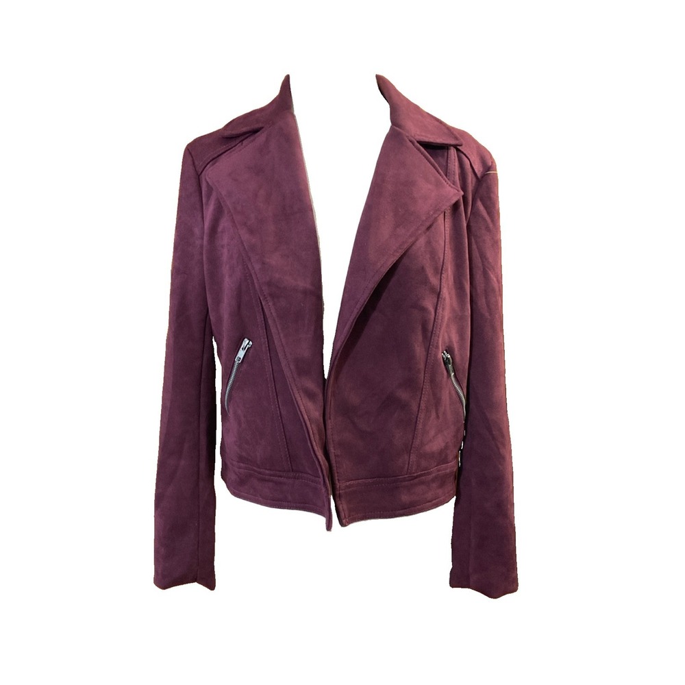 Philosophy Faux Suede Jacket Women Sz S Burgundy Plum Moto Goth Indie Sleaze